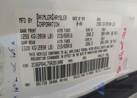 2005 Chrysler Town & Country Limited из США, поврежденный, VIN 2C8GP64L75R261008